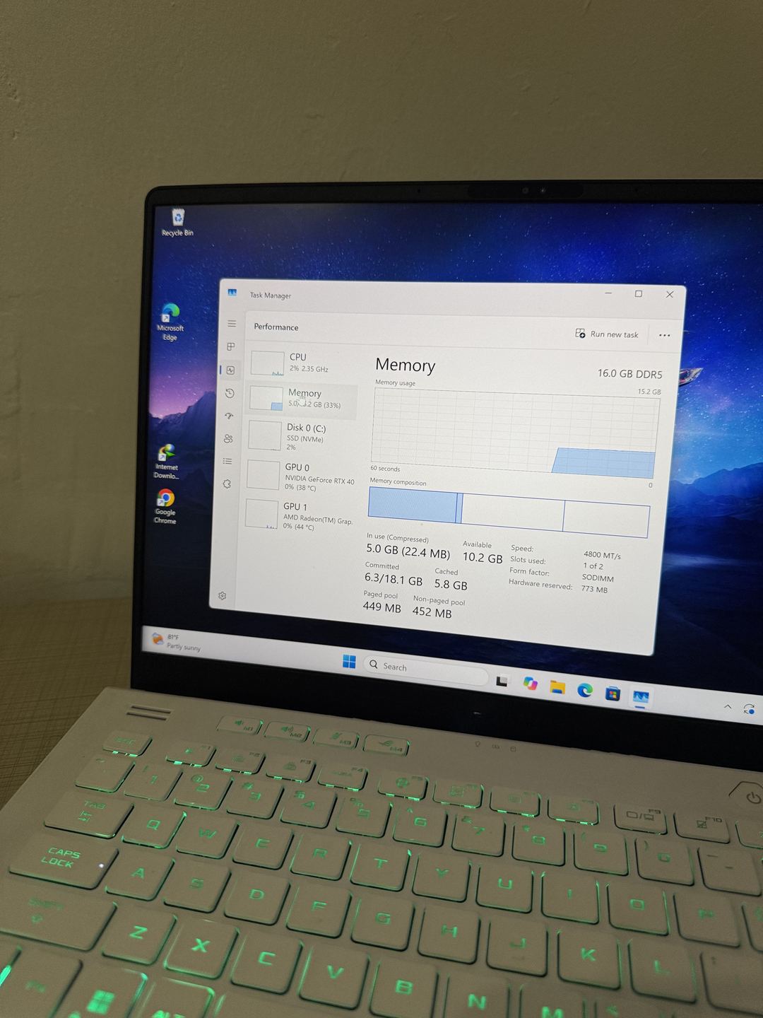 Asus ROG Zephyrus · AMD Ryzen 7 7840HS 8
