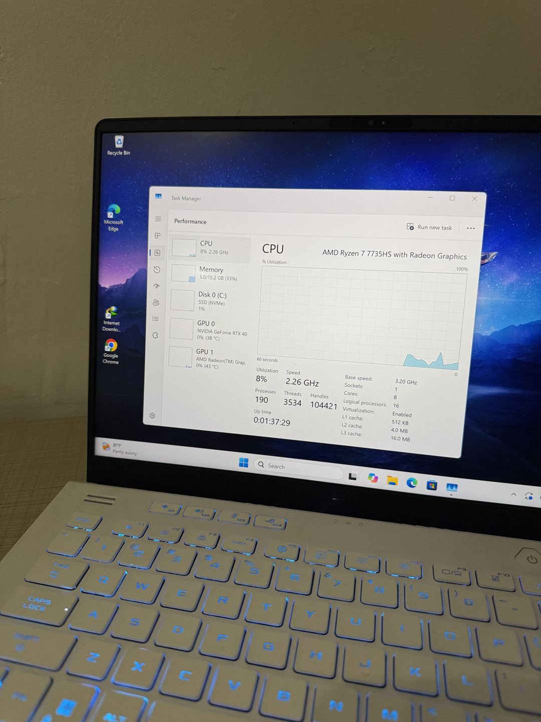 Asus ROG Zephyrus · AMD Ryzen 7 7840HS 9